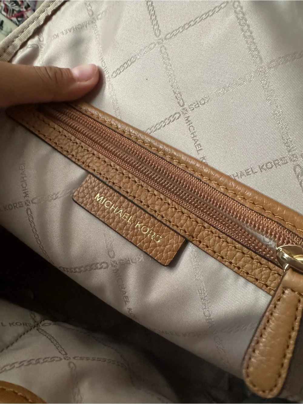 Michael Kors Cream and Brown Signature Logo Backpack